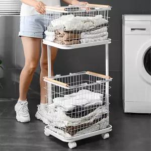글라움베어 이동식 철제 빨래바구니 2단 빨래통 세탁바구니