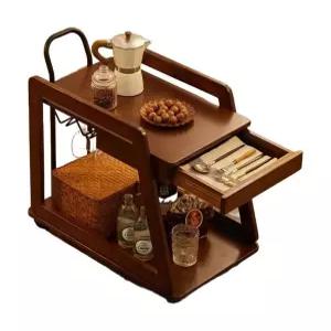 위스키 트롤리 서빙용 실내 원목 카트 사이드 테이블 이동식 3단 디저트 수납 바 카트