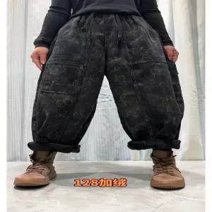 스파이더맨 여성 기모 청바지 겨울 빅핏 따뜻도톰바지 프린트 배기 OPH4