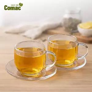[코맥]유리 찻잔 받침 세트 200ml 2조 (TC2S1) [티컵,유리잔,유리컵,유리찻잔세트,찻잔받침세트]