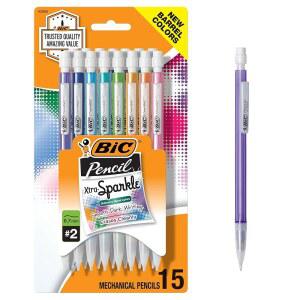 [미국배송] 지우개가 달린 BIC 엑스트라 스파클 2호 샤프 중간 지점(0.7MM) 15개 팩 여자 남자 성인용 귀여운 샤프펜슬