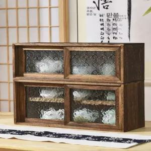 미니그릇장 레트로 주방 스타일 미닫이찬장 수납장 빈티지