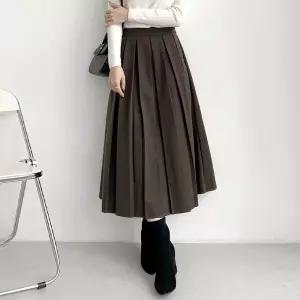 여성 뒷밴딩 플리츠 모직 롱 스커트 11SK0206 겨울
