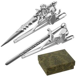 남성용 Quelay 2개 소드 타이 클립, 실버 나이프 노벨티 핀과 박스 선물, 크리스마스 보석 선물