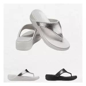 [크록스]여성 몬터레이 메탈릭 웨지 플립 / 206303-0GO 실버 206303-0GQ 블랙 / 여성 키높이 쪼리슬리퍼