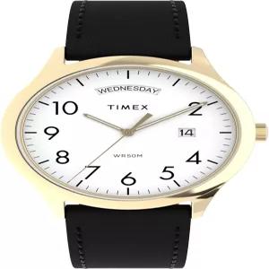 Timex 남성 모던 이지 리더 40mm 시계 - 블랙 스트랩 흰색 화이트 다이얼 골드 톤 케이스