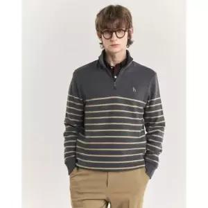 매장정품 HAZZYS 헤지스 [][스테디셀러] 차콜그레이 스트라이프 면 긴팔반집업티셔츠 829110