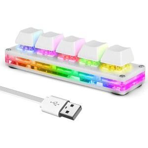 Ecarke 5 키 미니 매크로 기계식 키보드 게이밍 키패드 체리 샤프트 OSU 핫스왑(USB 데이터 케이블 및 Windows Mac 또는 리듬 게임용 RGB LED 조명 포함)