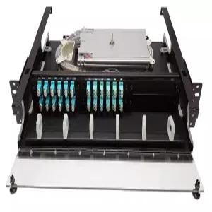 19인치 2RU 랙 마운트 스틸 48개의 파이버 LC/OM3(Aqua) 어댑터 3미터 OM3 양갈래 2x24f 스플라이스 트레이