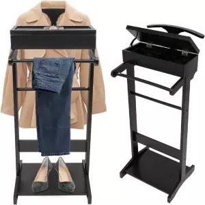 신발 선반 코트 걸이 및 모자 선반이 있는 우드 남성 발렛 스탠드 - 독립형 수트 보관 정리함이 옷