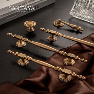 Santaya 닦은 황동 가구 손잡이 앤틱 주방 캐비닛 당김 서랍 고급 하드웨어 액세서리