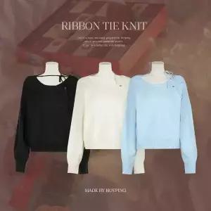 핫핑 [원오프숄더/하객룩] 루미르 루즈핏 보트넥 리본타이 긴팔니트티