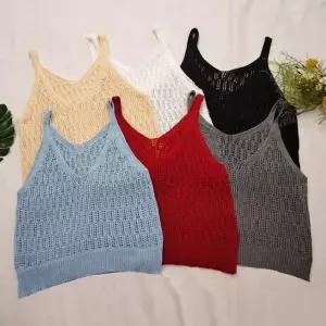 가볍고 시원한 심플 뷔스티에 니트 조끼 티셔츠 레이어드 코디 패셔너블 (WFKBQ75)