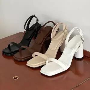 [하프클럽/]여름 여자 샌들 구두 앵클 스트랩 오픈 하이 힐 코디