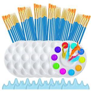 Fesorsi 72피스 페인트 브러시 세트, 60개 및 페인팅 팔레트 6개, 16cm(6.3인치), 펜 홀더 6개 포함, 편리한 보관, 수채화 페인팅, 잉크 수공예 페인팅용