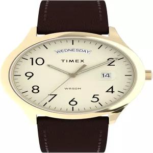 Timex 남성용 모던 이지 리더 40mm 시계 - 브라운 스트랩 크림 다이얼 골드 톤 케이스
