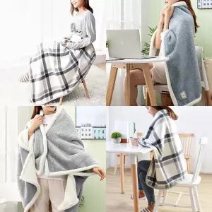 사계절 체크 망토담요 무릎담요 대형 후드 포근양털