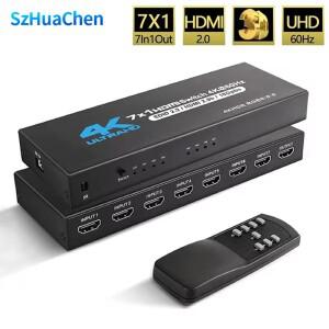HDMI 2.0 스위치 7입력 1출력 4K 60Hz 5X1/4X1 HDR 스위처 리모컨 (플스호환  xbox호환 Series X  Nintendo