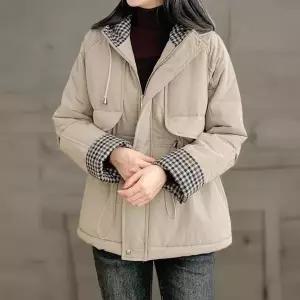 [하프클럽/]여성 빅사이즈 체크배색 후드 집업 사파리 점퍼