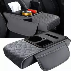 차량용 암레스트 커버 6.3인치 좁은 스타일 6-in-1 마이크로파이버 가죽 센터 콘솔 보관 가방 컵 홀더 2개