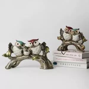(옵션 단란한 부엉이 커플장식품)부엉이 장식품 거실 인테리어 사무실 풍수소품 개업선물