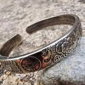 행운 빈티지 비휴 팔찌 육자진언 불교 재물운 실버 육