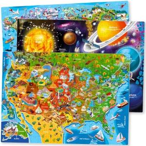 쿼카 퍼즐 1000개 - 8~10세 용 바닥 3종 세트 미국 세계 공간 학습 지도 6~8세 교육용 게임 12세 소년 및