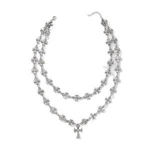 VATN 의류 고딕 빈티지 크로스 펜던트 목걸이 스테인리스 스틸 유니 실버 블랙 투톤 23.6 볼 체인 크롬 y2k 스타일