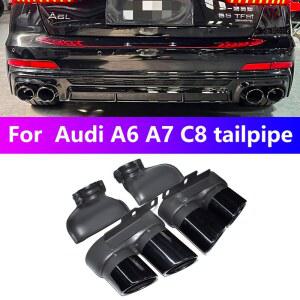 2019- Audi A6 A7 C8 배기관 업그레이드 S6 S7 스테인레스 스틸 블랙 머플러 탄소 섬유 팁 노즐