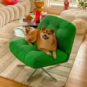 라운지 암체어 스킨코듀로이 의자 1인 소파 회전 오렌지