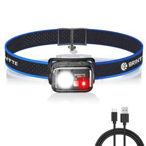 브라이닛 HC01 1000 루멘 충전식 헤드램프 USB-C 듀얼 파워 LED 헤드라이트, 레드 라이트 AAA 백업, 캠핑 필수품 및 사냥 장비용 경량 하드햇 포함