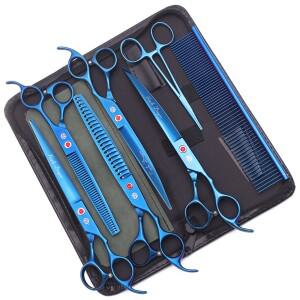 보라색 드래곤 애완 동물 가위 세트, 스테인레스 개 손질 가위, 직선 곡선 가위, 청커 Z3005, 8 인치