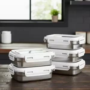 직사각 스텐 밀폐용기 5종세트 화이트ㅣ냉동실 냉장고 정리용기 반찬통 소분 김치통 