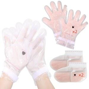 2쌍의 파라핀 왁스 장갑 및 양말 세트 - 가을 겨울 집중 보습 요법, 홈 스파 피부 치유 연화 마스크, 로즈 향, 건조 균열 관리
