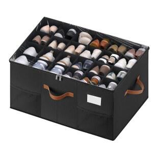 옷장용 엠스토날 신발 정리함, 조절 가능한 칸막이가 있는 보관 용기 1팩, 투명 뚜껑이 공간 절약 상자 보관함, 손잡이 4개, 12-24켤레, 검은색 사이즈입니다