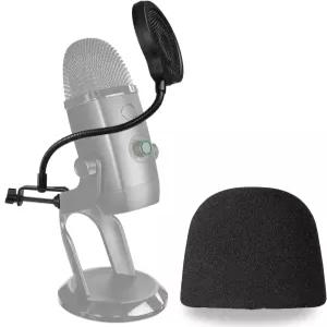 폼 윈드스크린이 장착된 예티 X 마이크 팝 필터 - 4인치 3겹 윈드스크린 마스크 쉴드 및 윈드 커버로