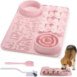 개와 고양이를 위한 실리콘 핥기 매트 - 슬로우 피더 개 볼 대형 및 소형 품종을 미끄럼 방지 빠르게 먹는