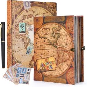 나의 모험 책 스크랩북 u2013 레트로 스타일 엠보싱 사진 앨범 124페이지 커플을 위한 DIY 메모리 여행