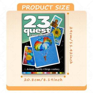 퀘스트 컬러 바이 레터스 24장 동물+식물+사물+풍경 아트워크 성인용 북 DIY 페인팅 드로잉