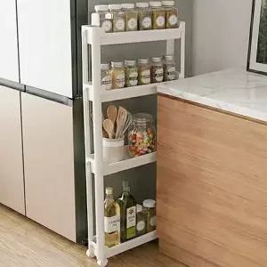 틈새 수납 선반 다용도 바퀴형 트롤리 슬림 이동식 선반 주방 플라스틱 수납장 공간 카트 좁은