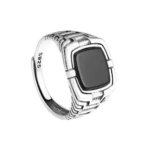 MINISHELL 은 실버 925 반지 silver ring 오픈형 남자 블랙 젬스톤 시계줄 네모형