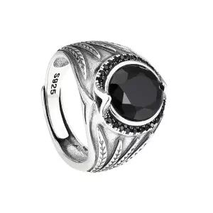 MINISHELL 은 실버 925 반지 silver ring 오픈형 남자 밀 이삭 패턴 블랙 젬스톤