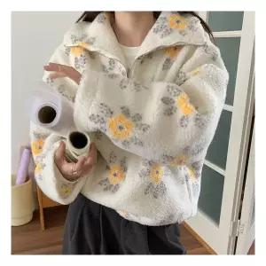 [아리엘스타일]플라워패턴 뽀글이 타보엘반집업후리스