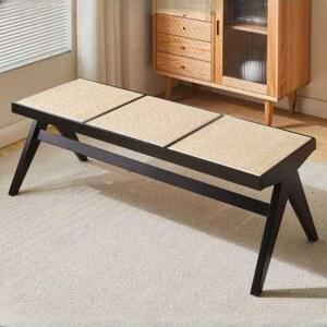 라탄 벤치 카페 2인 원목 대기실 인테리어 긴의자 북유럽 체리색