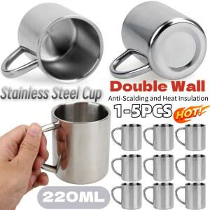 Aniti 마시는 Anti 머그잔 5PCS 1 Heat 스테인레스 금속 벽 커피 컵 이중 220ML 야외 스틸 Scalding