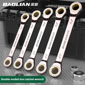 BAOLIAO 더블 헤드 블랙 니켈 매화 래칫 렌치  크롬 바나듐 강스틸 스패너 세트 자동 수리 도구