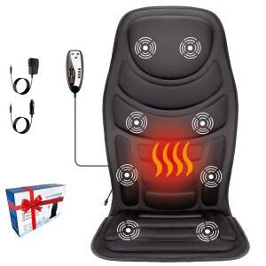 온열 기능이 있는 PEPE 백 마사지기 어깨와 등을 위한 8가지 진동 모터 마사지 의자 패드 심부 조직 시트 쿠션 를 홈 오 사용 여성 남성 블랙을 선물