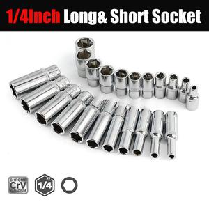 1/4인치 드라이브 소켓 세트 6포인트 숏/롱 딥 CRV  라쳇 비트 헤드 어댑터 토크 스패너용