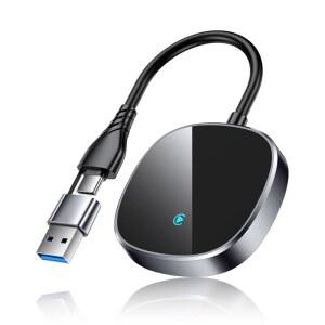 YVQ 2025 업그레이드된 무선 카플레이 어댑터, 숨겨진 인터페이스, 유선을 무선, 플러그 앤 플레이로 변환, (iOS 10 이상)과 호환되는 2016+ - 블랙