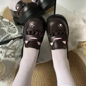 여성 2컬러 귀여운 냥이 통굽로퍼 학생로퍼 플랫구두